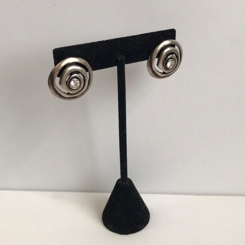 Silver tone Rhinestone Spiral Pierced Earrings